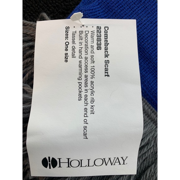 Holloway Men's Royal Blue‎ Gray White C Letter Rib Knit Tassel Scarf One Size - Picture 4 of 4